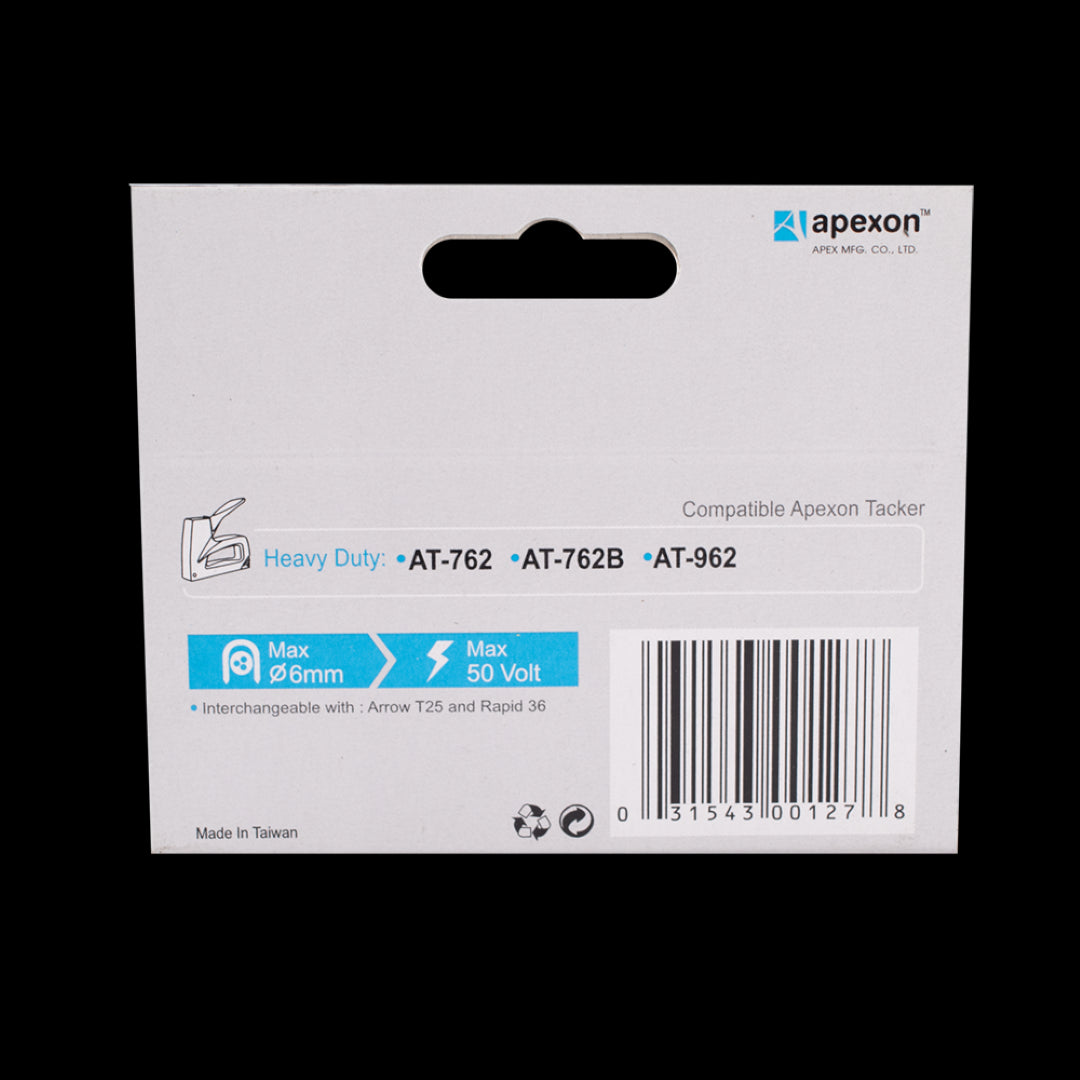 APEXON 10mm cable staples, 1000pcs, rust-resistant, for securing cables up to 6mm in diameter, compatible with various tackers.