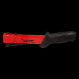 APEXON Heavy Duty Hammer Tacker featuring an ergonomic grip and bottom-loading design, ideal for roofing and insulation tasks.