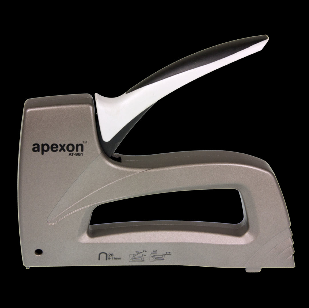 APEXON 4.8mm Heavy Duty Cable Tacker with ergonomic grip, aluminum body, and easy staple monitoring for efficient cable management.