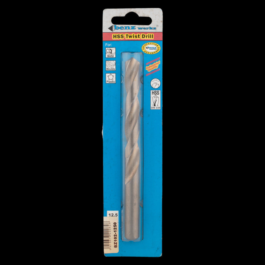 BENZ WERKZ 12.5mm HSS Twist Drill Bit for precision drilling in metal, wood, and plastic with a durable 118-degree tip.