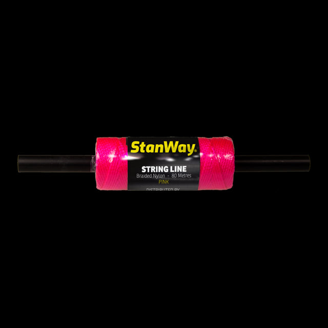 Fluorescent pink 80m braided nylon string line, durable and UV-protected for construction and DIY projects.