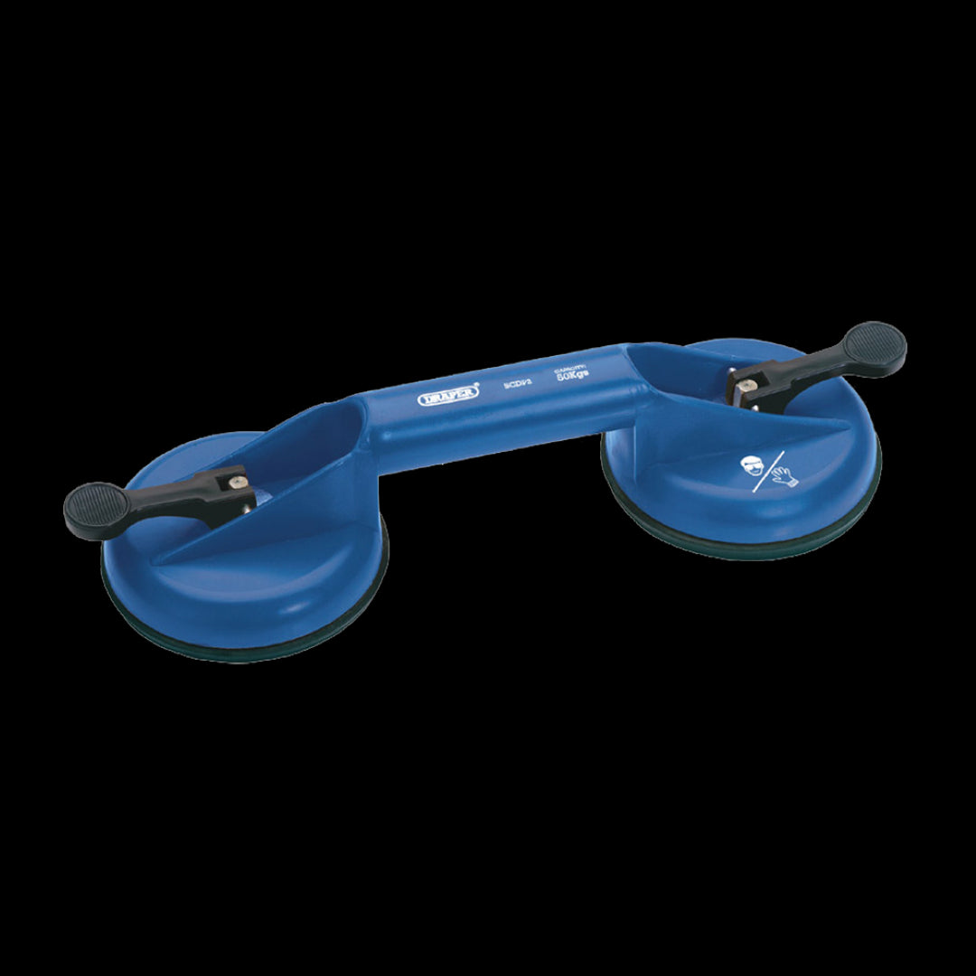 DRAPER Twin Suction Cup Lifter for safely lifting glass, tiles, and metals with an ergonomic, user-friendly design.