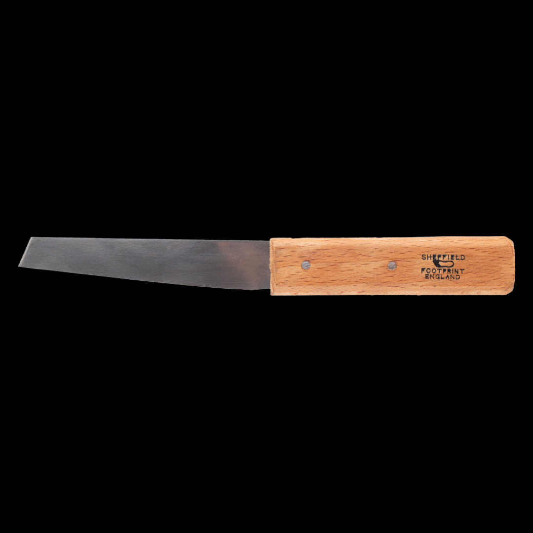 FOOTPRINT Shoe Knife featuring a 4.5-inch hardened steel blade and Beechwood handle, ideal for versatile cutting tasks.