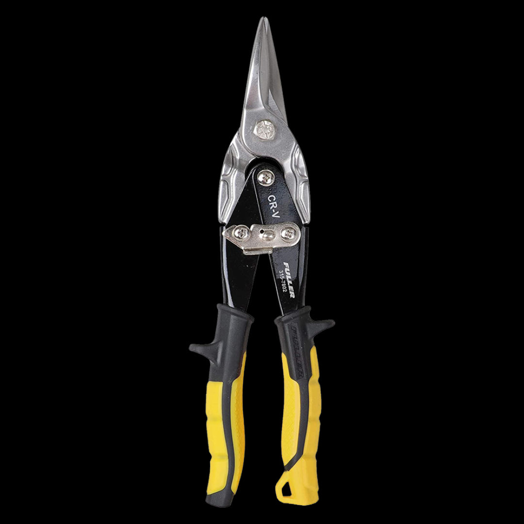 FULLER Yellow Aviation Snip with chrome vanadium blades, ideal for precise straight cuts through various materials.