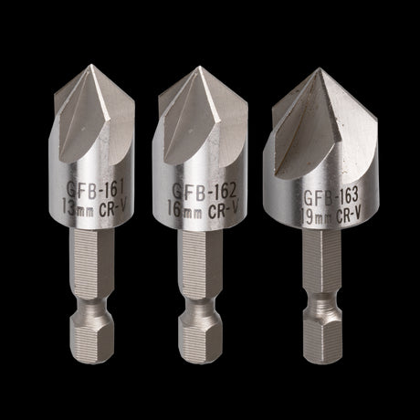 GFB Countersink Bit Set - 3pc, high-quality bits for precise countersinking in woodworking and metalworking projects.