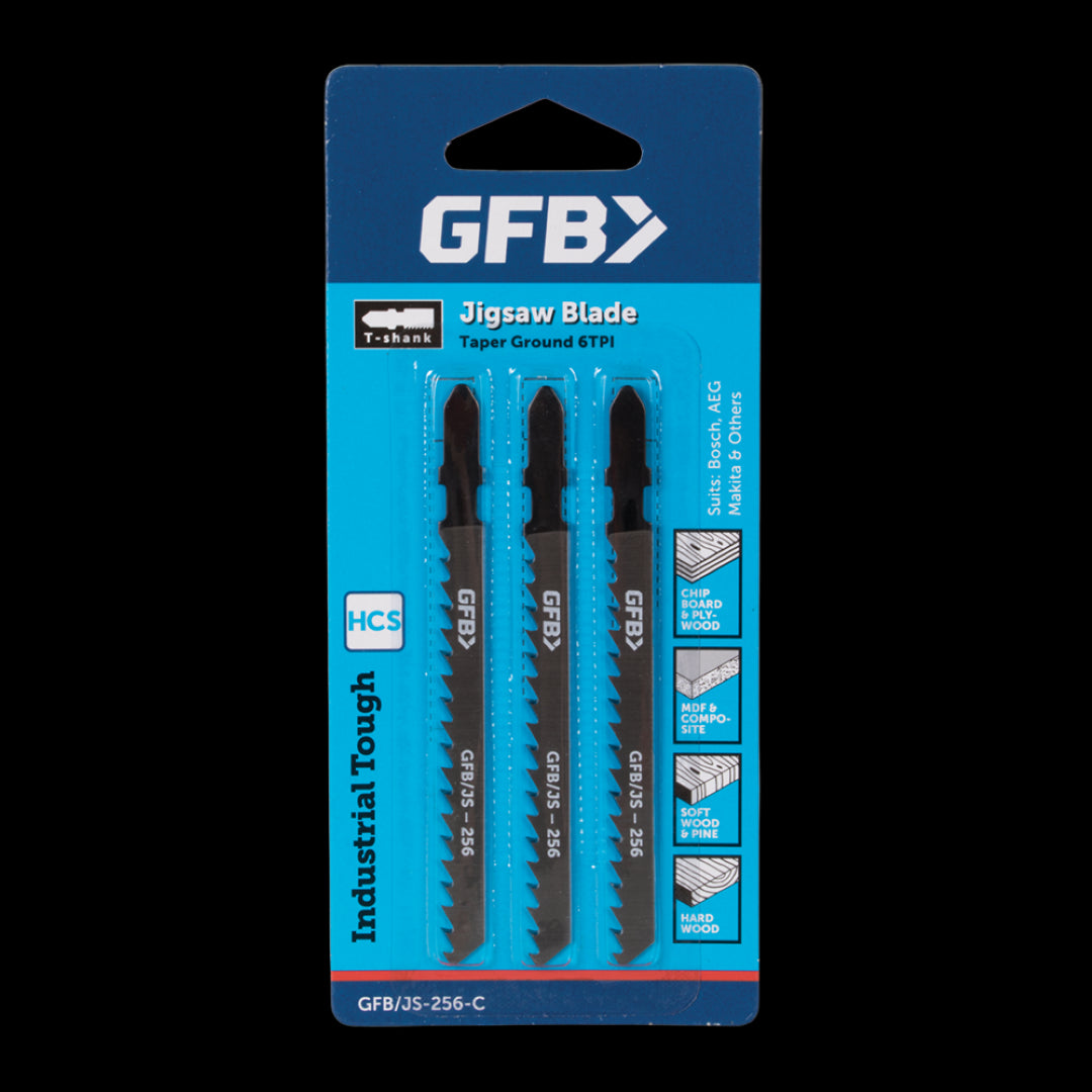 GFB 6tpi taper ground jigsaw blades for smooth, precise cuts in hardwood and softwood projects, perfect for DIY and professionals.