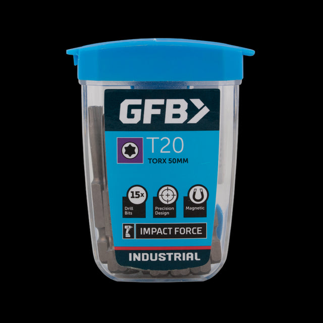 GFB T-20 Torx Bit 50mm, 15-pack for durability and precision in automotive, electronics, and furniture projects.