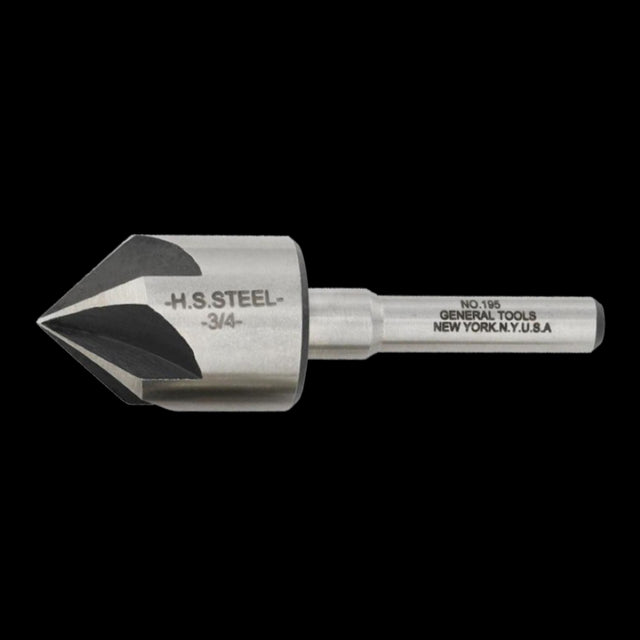 3/4" HSS countersink bit for smooth holes, featuring 82-degree pitch and 5-flute design for efficient chip removal.