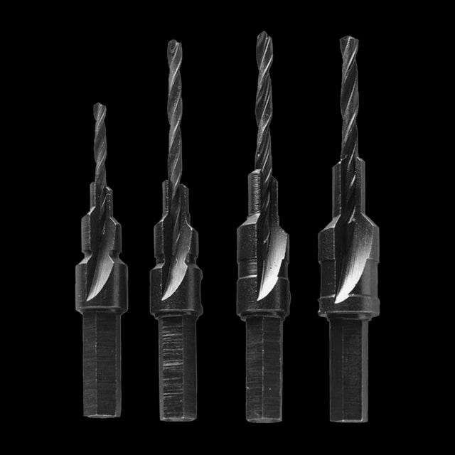 General Screw Pilot Drill Set with four adjustable high-speed steel bits for precise countersink and counter-bore drilling.