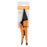 GRIP-ON 230mm Long Nose Locking Plier featuring slim jaws for tight spaces, ergonomic design, and superior forged steel durability.