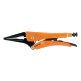 GRIP-ON 230mm Long Nose Locking Plier with slim jaws, curved grip, adjustable opening, and ergonomic design for precision work.