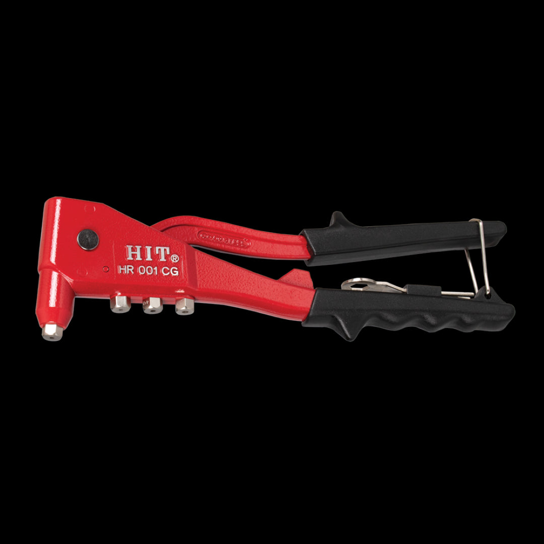 HIT Hand Rivet Tool with ergonomic design, 4 interchangeable nose pieces for various rivet sizes, ideal for DIY and professional use.