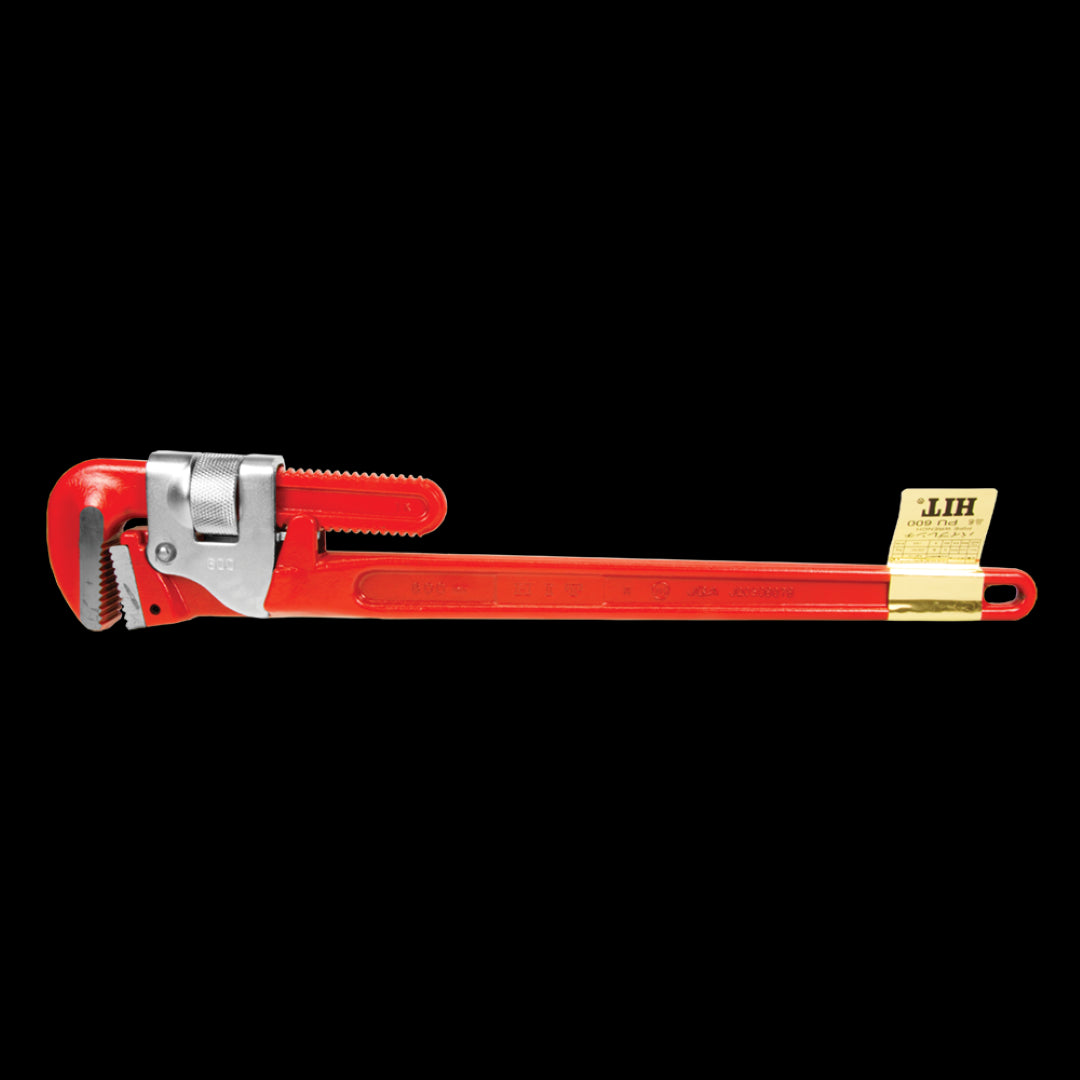 HIT 600mm Drop Forge Steel Pipe Wrench with ergonomic handle and full floating jaws for efficient gripping and plumbing tasks.