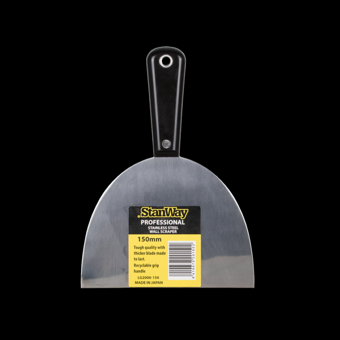 STANWAY 150mm Wall Scraper with flexible stainless steel blade for smooth plastering and wallpaper removal.