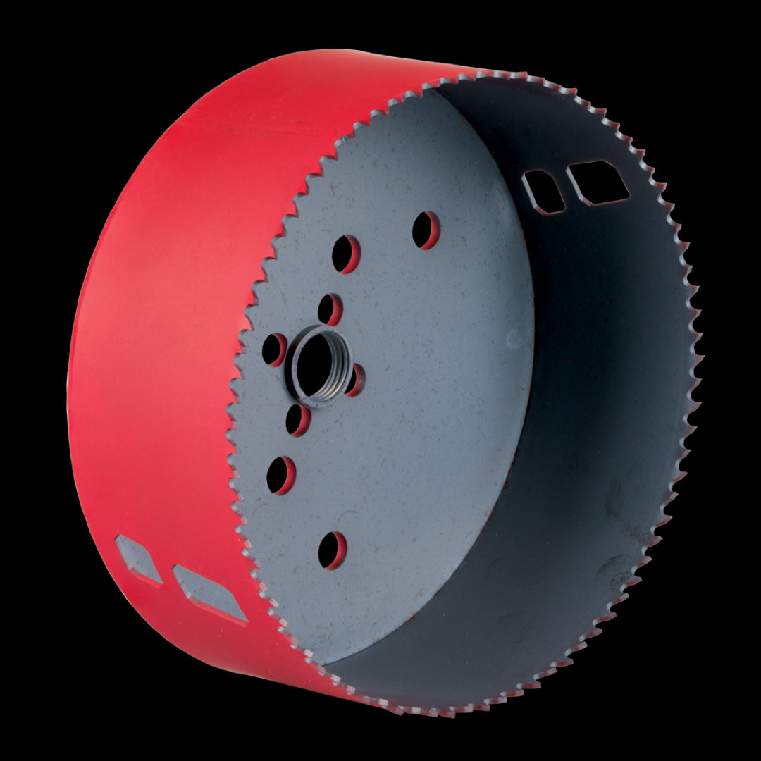 MORSE 140mm Bi-Metal Hole Saw for precise cutting in wood, plastic, and metals, featuring patented design for efficiency.