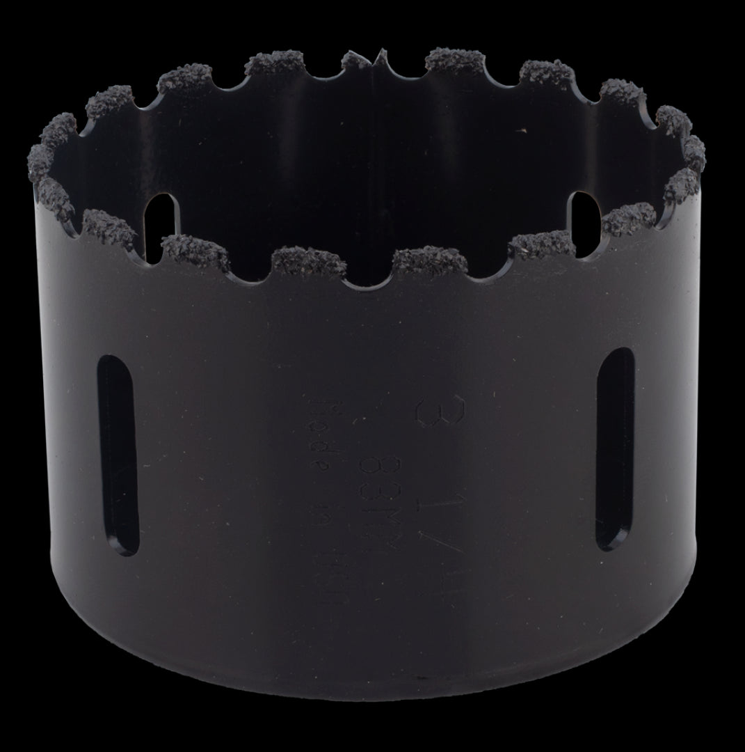 MORSE 83mm Tungsten Carbide Grit Holesaw designed for precision cutting through hard materials like ceramic and masonry.