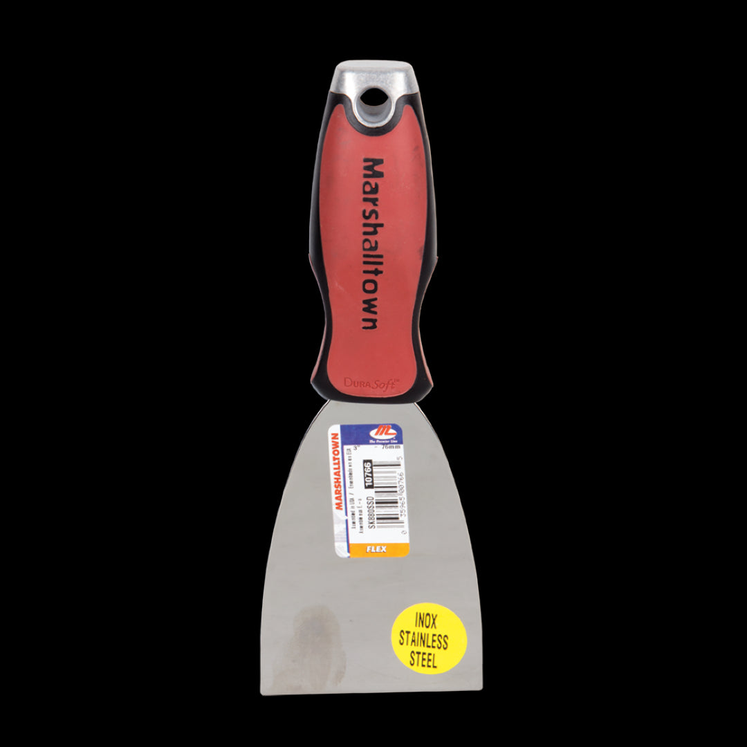 MARSHALLTOWN 75mm Flex Putty Knife with flexible stainless steel blade, ergonomic handle for smooth application and durability.