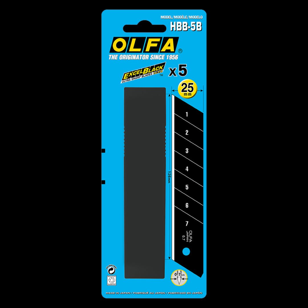 OLFA 25mm Extra Heavy Duty Excel Black Snap Off Blade - 5 Pack