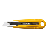 OLFA Self Retracting Safety Knife with auto-retracting blade, designed for safety, comfort, and eco-friendliness in cutting tasks.