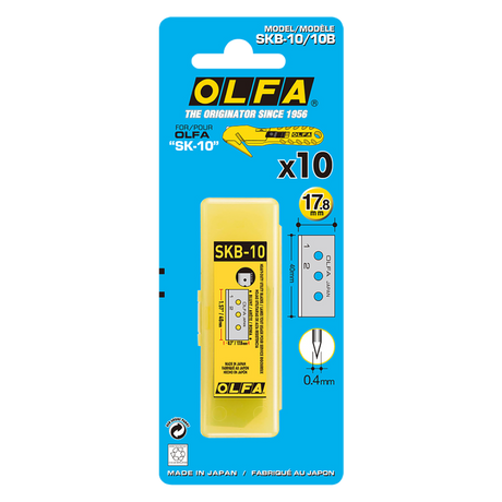 10 pack of OLFA stretch wrap cutter replacement blades for precise, durable cuts in packaging applications.