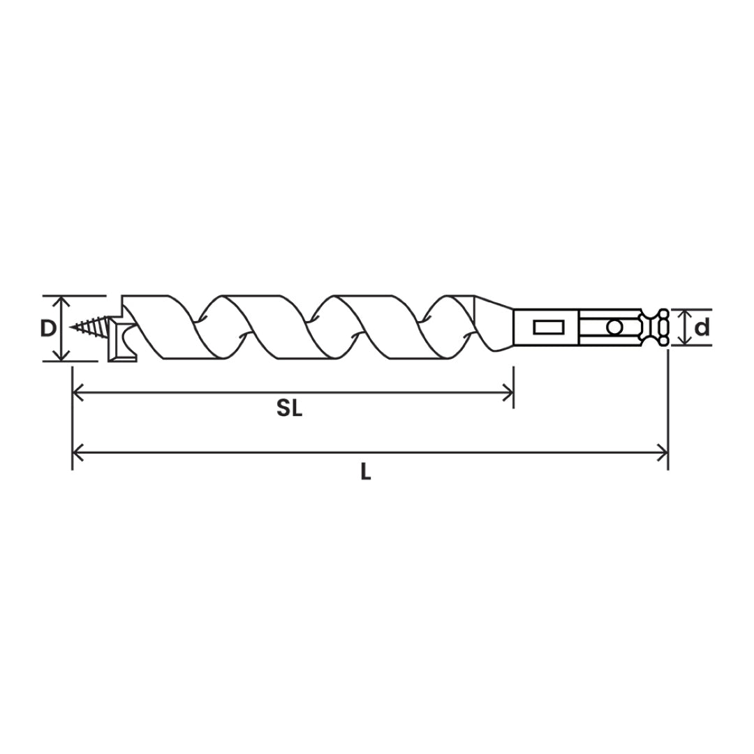 STAR-M Nail Biter Ship Auger, 25mm x 190mm, precision ground for cutting nails in wood with hex shank, high carbon steel.