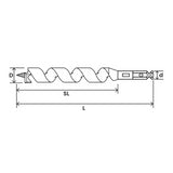 STAR-M Nail Biter Ship Auger, 25mm x 190mm, precision ground for cutting nails in wood with hex shank, high carbon steel.