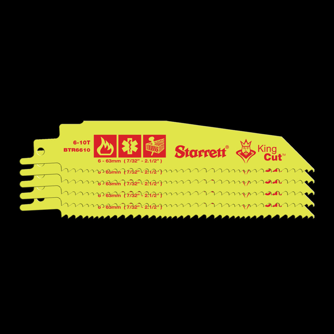 STARRETT Fire Rescue & Demolition reciprocating blades in a 5-pack, 150mm length for cutting through tough materials.