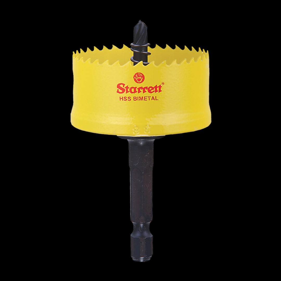 STARRETT 38mm Smooth Holesaw for precision cutting in various materials with HSS construction and includes arbor and pilot drill.