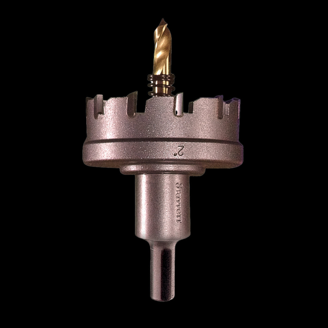 STARRETT 25mm TCT holesaw with tungsten carbide tips for precision cutting in stainless steel and nonferrous metals.