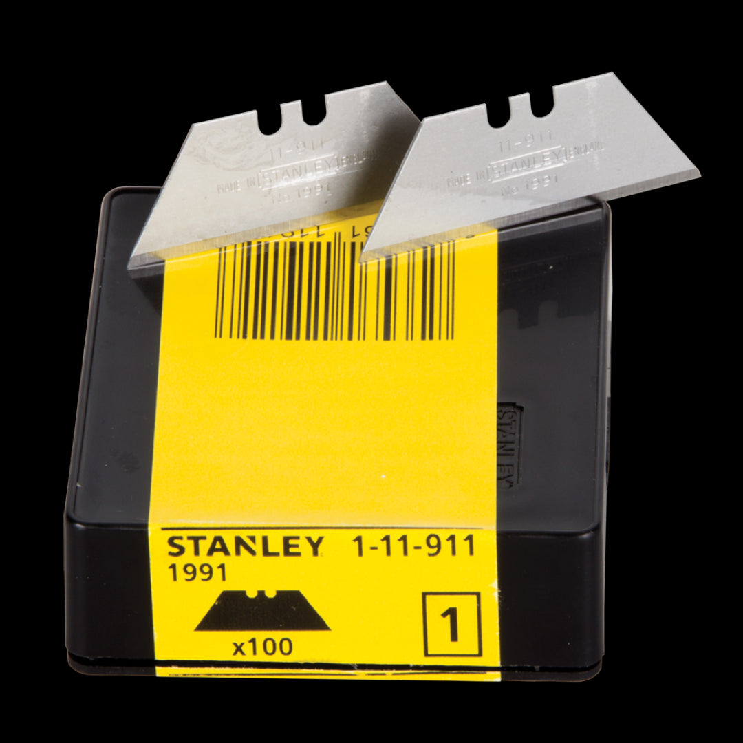 STANLEY Standard Duty Knife Blades pack showcasing 100 precision blades for efficient cutting in various materials.