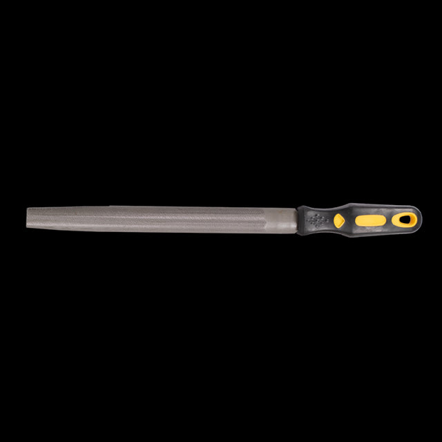 STANWAY 250mm Half Round Bastard Cut File for shaping surfaces with ergonomic handle and dual cut design for efficient material removal.