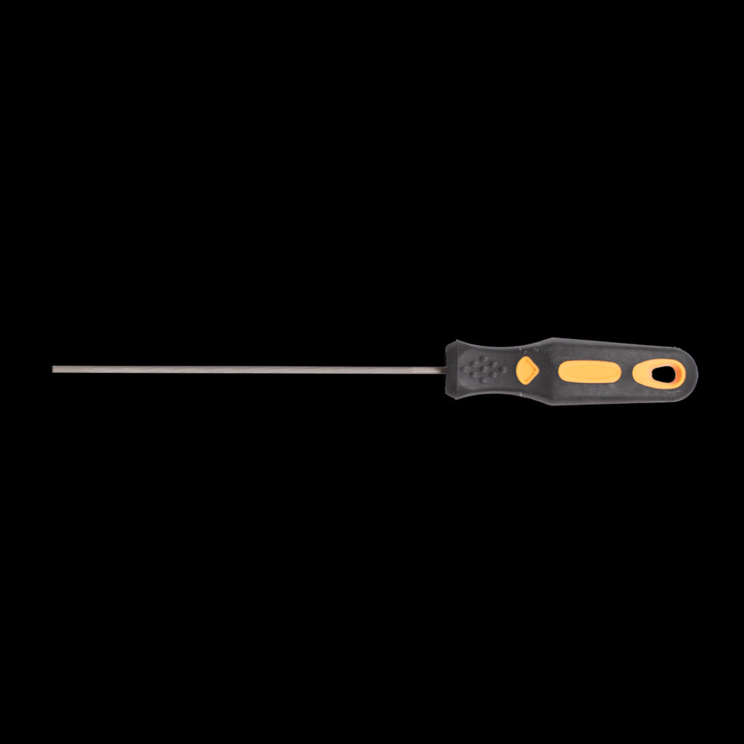 STANWAY Chainsaw File, 200mm x 4mm, designed for sharpening chainsaw teeth with ergonomic handle for comfort.