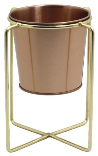 Stylish copper flower pot on a gold stand, perfect for indoor plants, measuring 10.5x10cm with a height of 17cm.