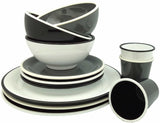 Set of 6 Jab Vintage Grey/White Rim Bowls, 15cm melamine with elegant design, perfect for dining and outdoor use.