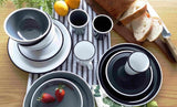 Set of 6 Jab Vintage Grey/White Rim Bowls, 15cm melamine, stylish and durable for all dining occasions.
