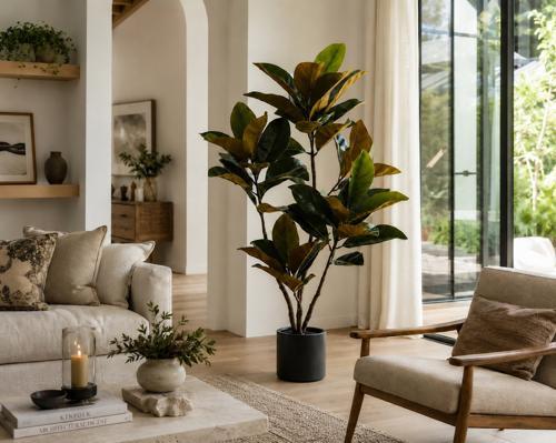 Real Touch Magnolia Artificial Plant in Black Pot