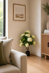 Real Touch White Hydrangeas Artificial Plant in Black Pot