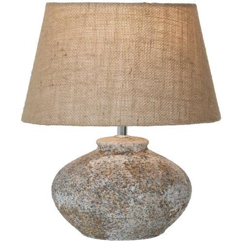 Grey Stone Ceramic Table Lamp with Hessian Shade 295x295x340