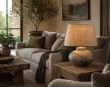 Grey Stone Ceramic Table Lamp with Hessian Shade 295x295x340