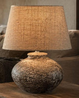 Grey Stone Ceramic Table Lamp with Hessian Shade 295x295x340