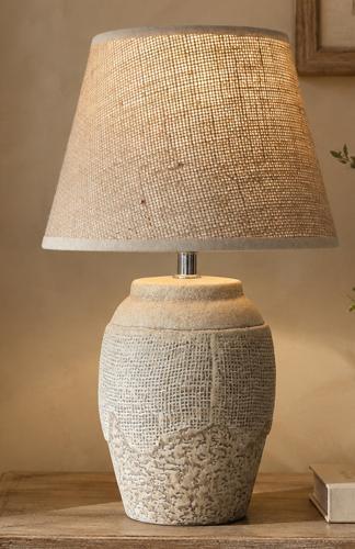 Antique Cream Ceramic Table Lamp with Hessian Shade 250x250x420
