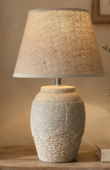 Antique Cream Ceramic Table Lamp with Hessian Shade 250x250x420