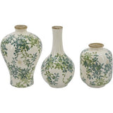 Ceramic Green Floral Vase Set of 3