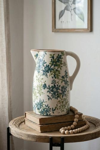 Ceramic Green Floral Decorative Jug 200x150x240