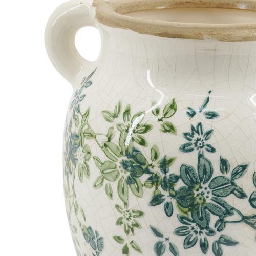 Ceramic Green & Blue Floral Vase 190x160x195
