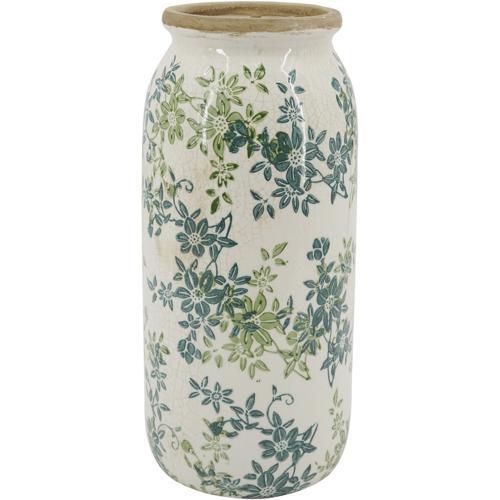 Ceramic Green & Blue Floral Vase 140x140x320