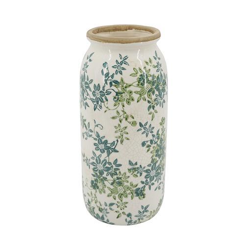 Ceramic Green & Blue Floral Vase 140x140x320