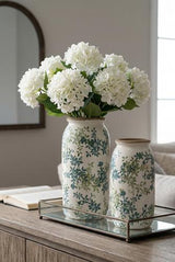 Ceramic Green & Blue Floral Vase 140x140x320