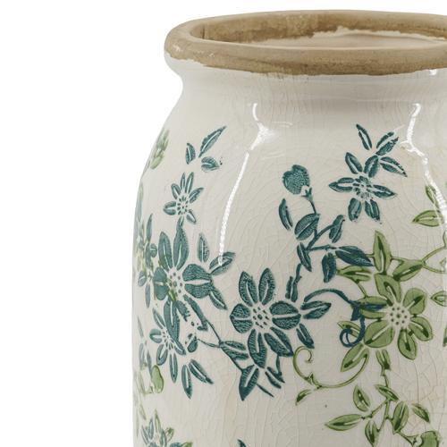 Ceramic Green & Blue Floral Vase 130x130x250