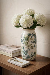 Ceramic Green & Blue Floral Vase 130x130x250